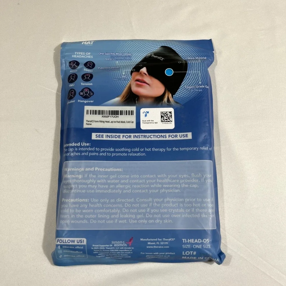 TheraICE Headache Relief Hat Cold Therapy Cap Ice Pack Mask Sinus Stress Tension